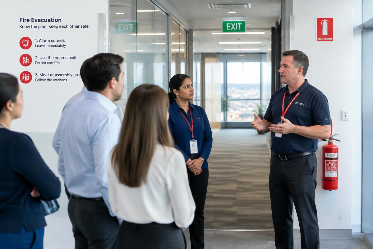 Fire safety instruction in a workplace